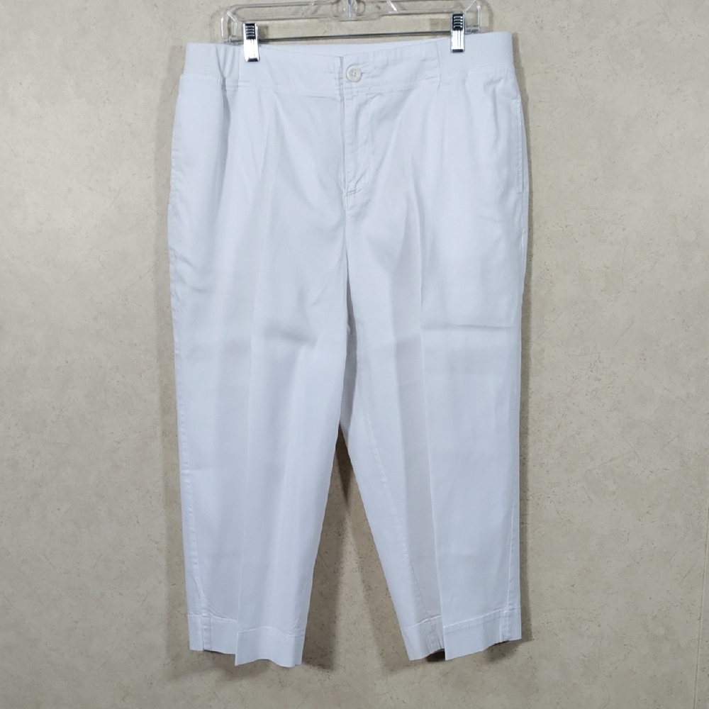 H161 D & Co white cotton wide leg cropped pants L
